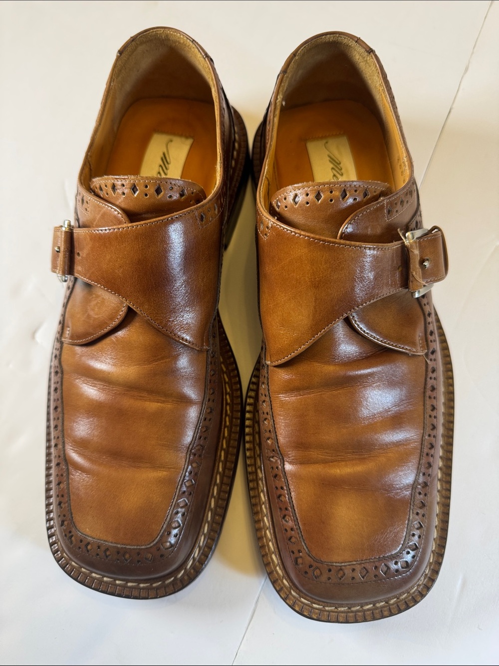 Mezlan spain Portfino 2263 Men tan leather monk strap square toe brogue
